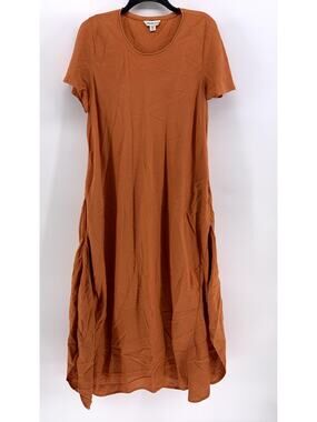 COLDWATER CREEK Women's Petite Orange Solid Linen-Blend Maxi Dress SZ PXL